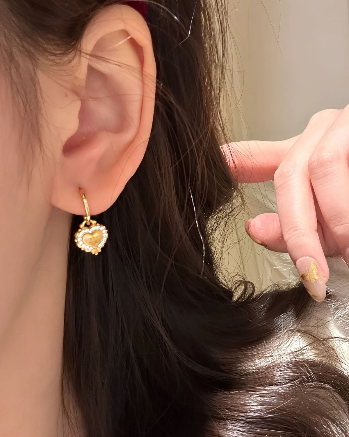 Vintage Heart Diamond Drop Earrings