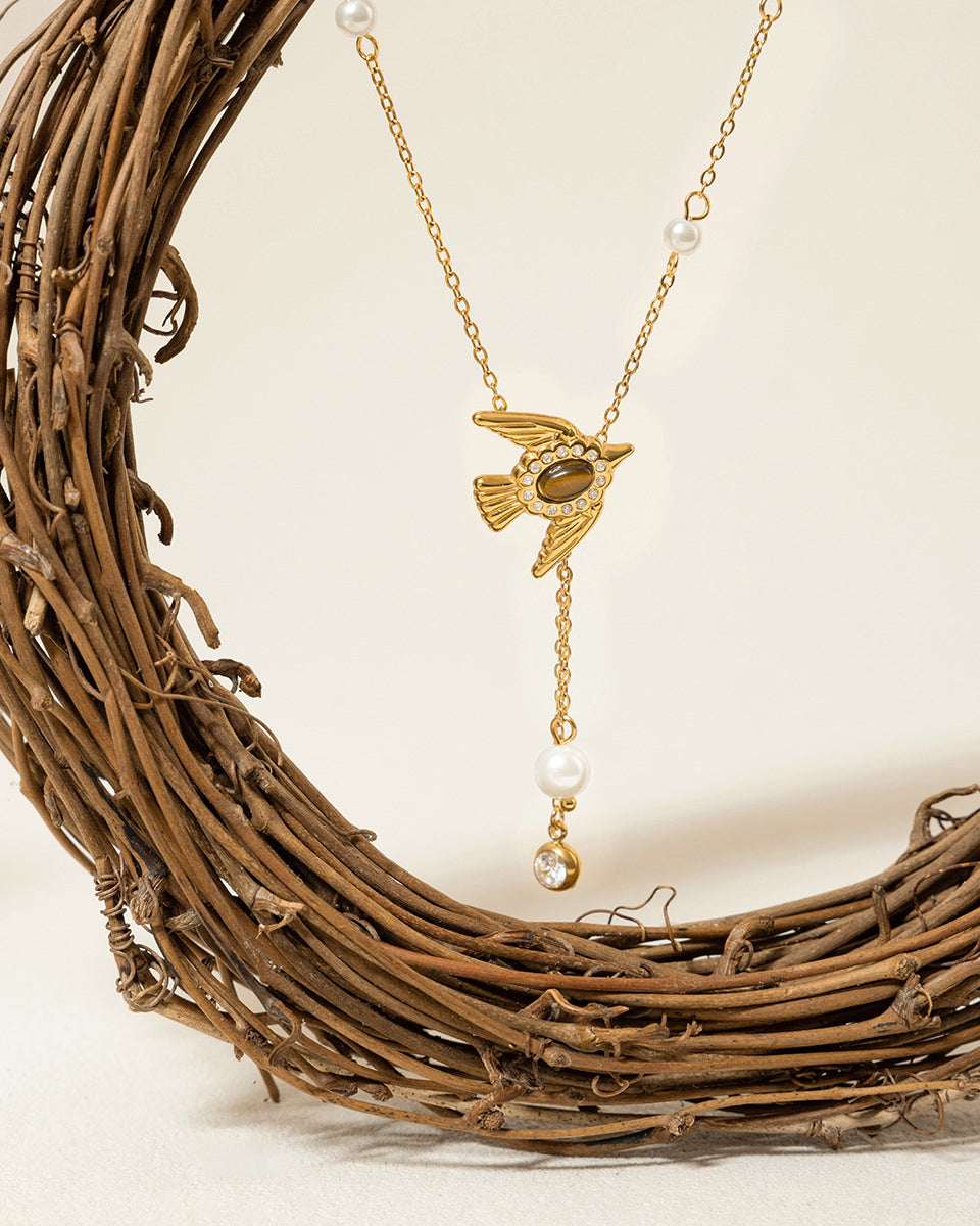 Pearl & Dove Tiger's Eye Y-Necklace