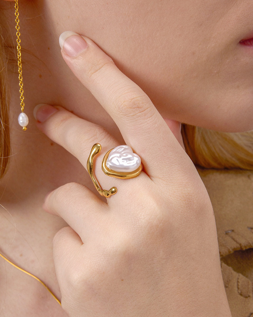 Heart Pearl Adjustable Ring