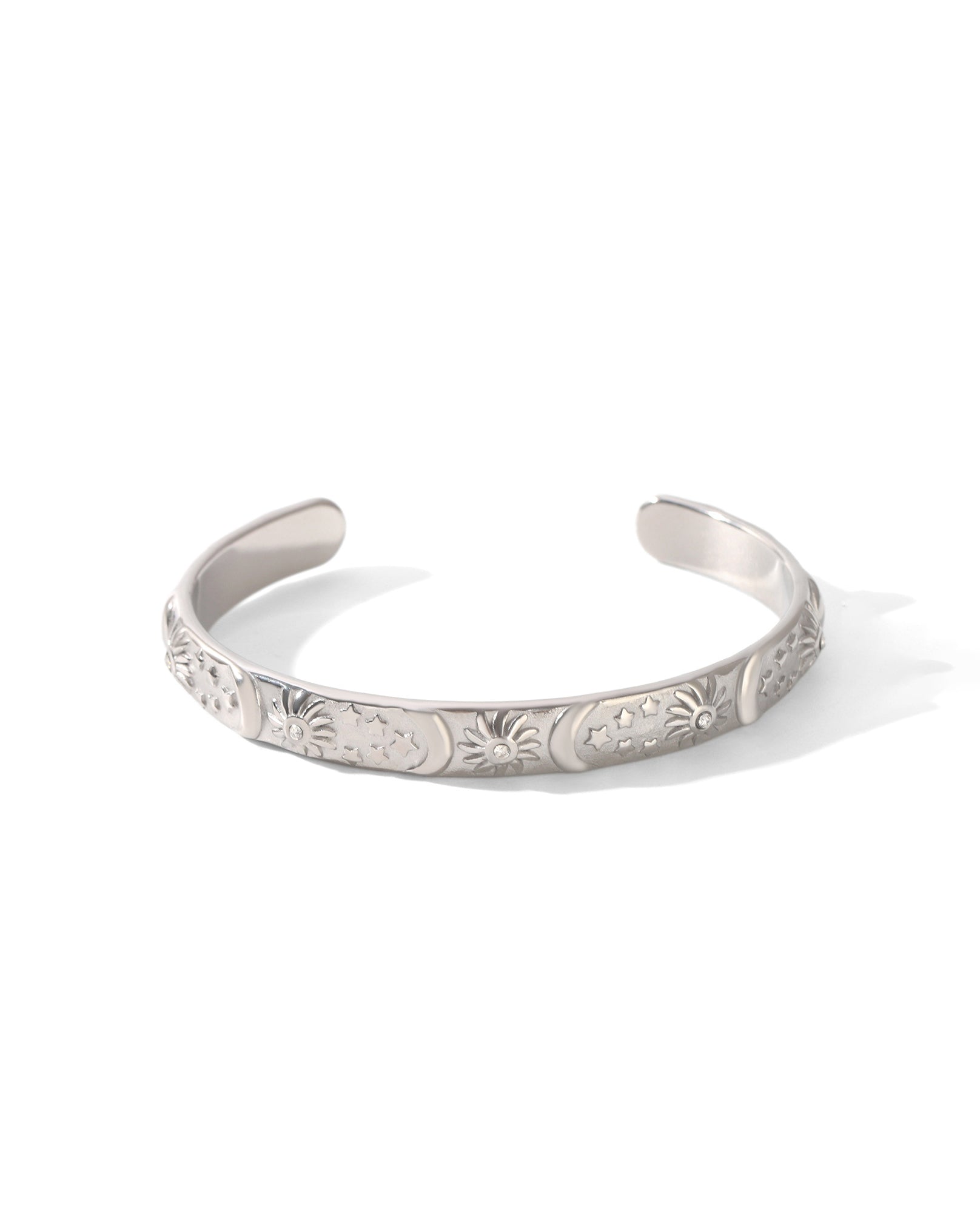 Vintage Sun & Moon Silver Open Bangle
