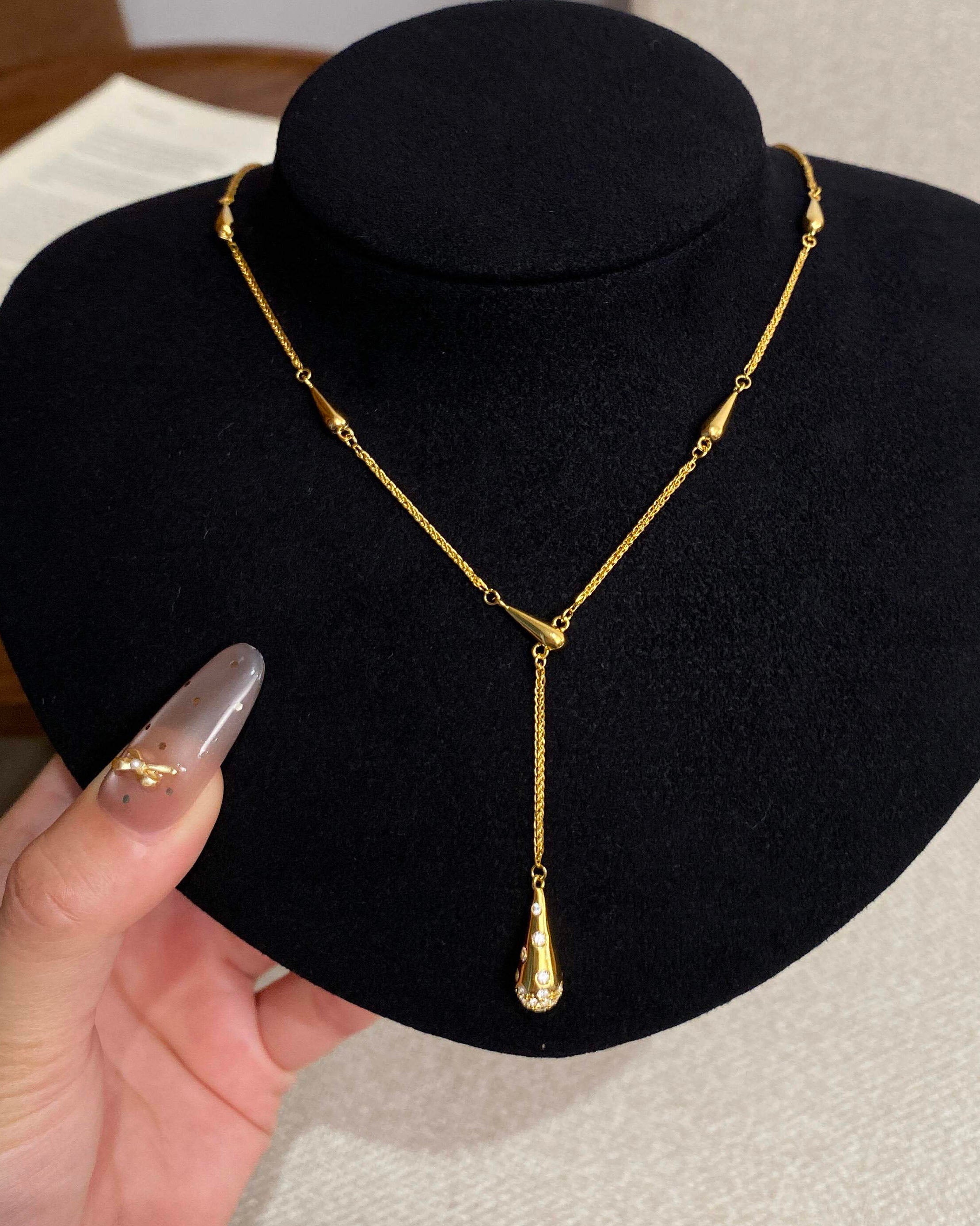 Zircon Layered Y-Chain Collar Necklace