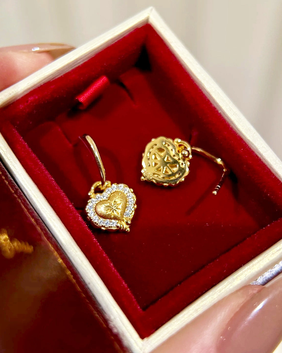 Vintage Heart Diamond Drop Earrings