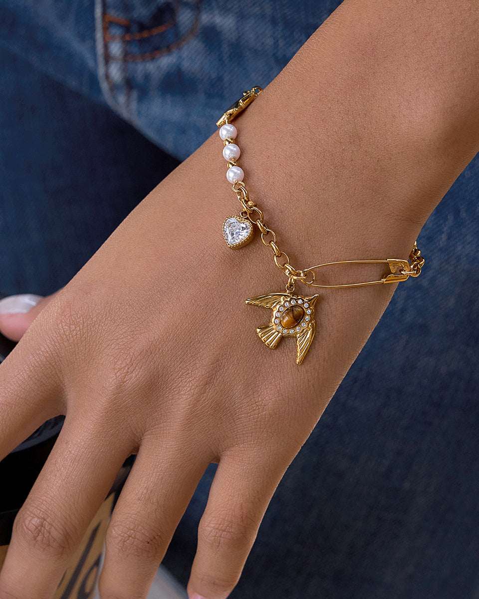 Dove & Tiger's Eye Multi-Charm Bracelet