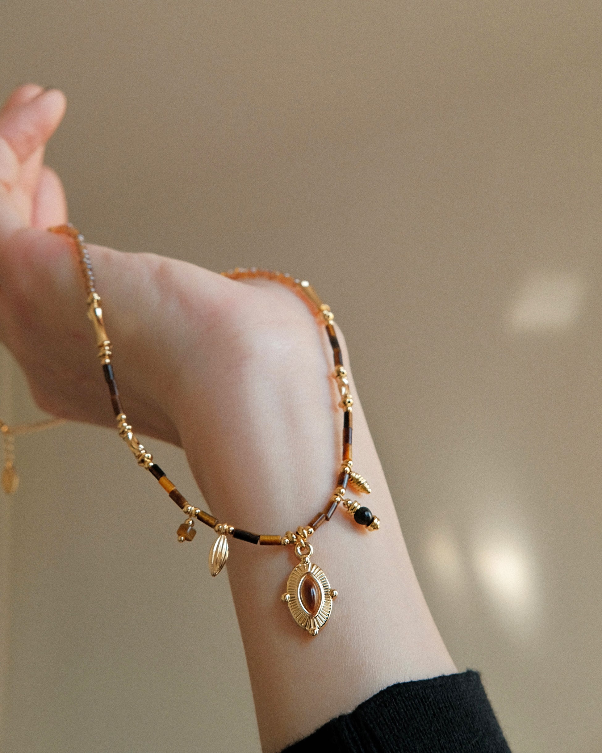 Agate and Tiger Eye Beaded Necklace