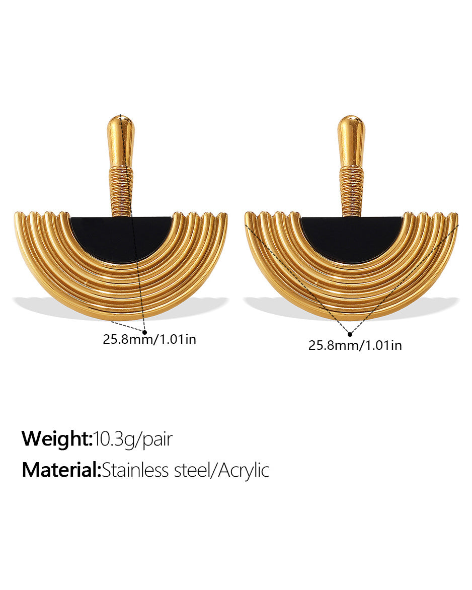 Sculptural Black Agate & Gold Earrings