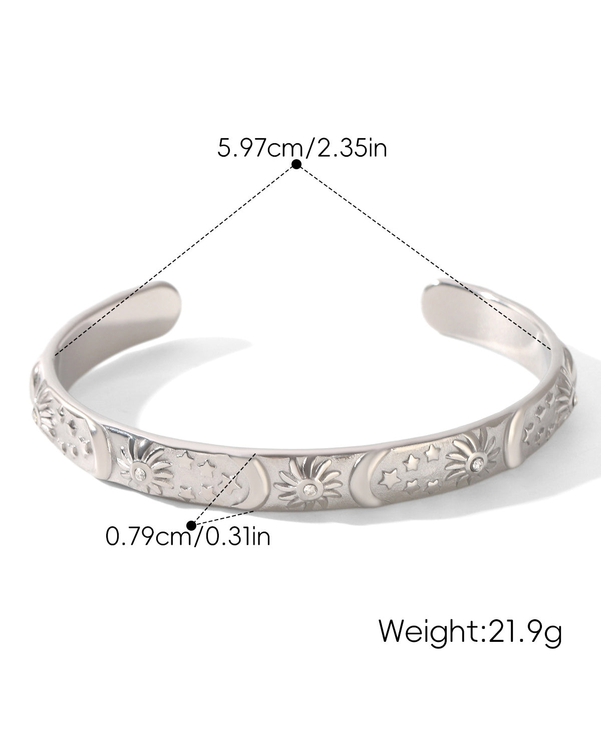 Vintage Sun & Moon Silver Open Bangle