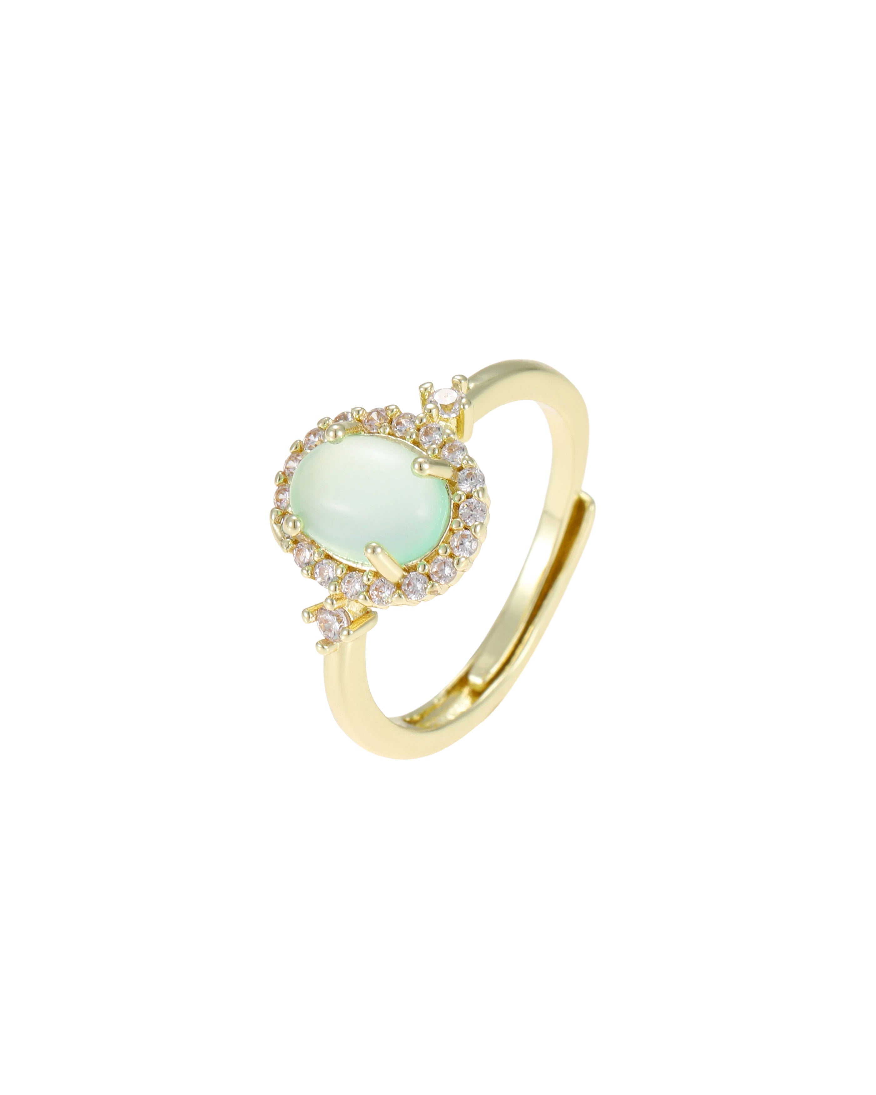 Oval Green Gemstone Halo Ring