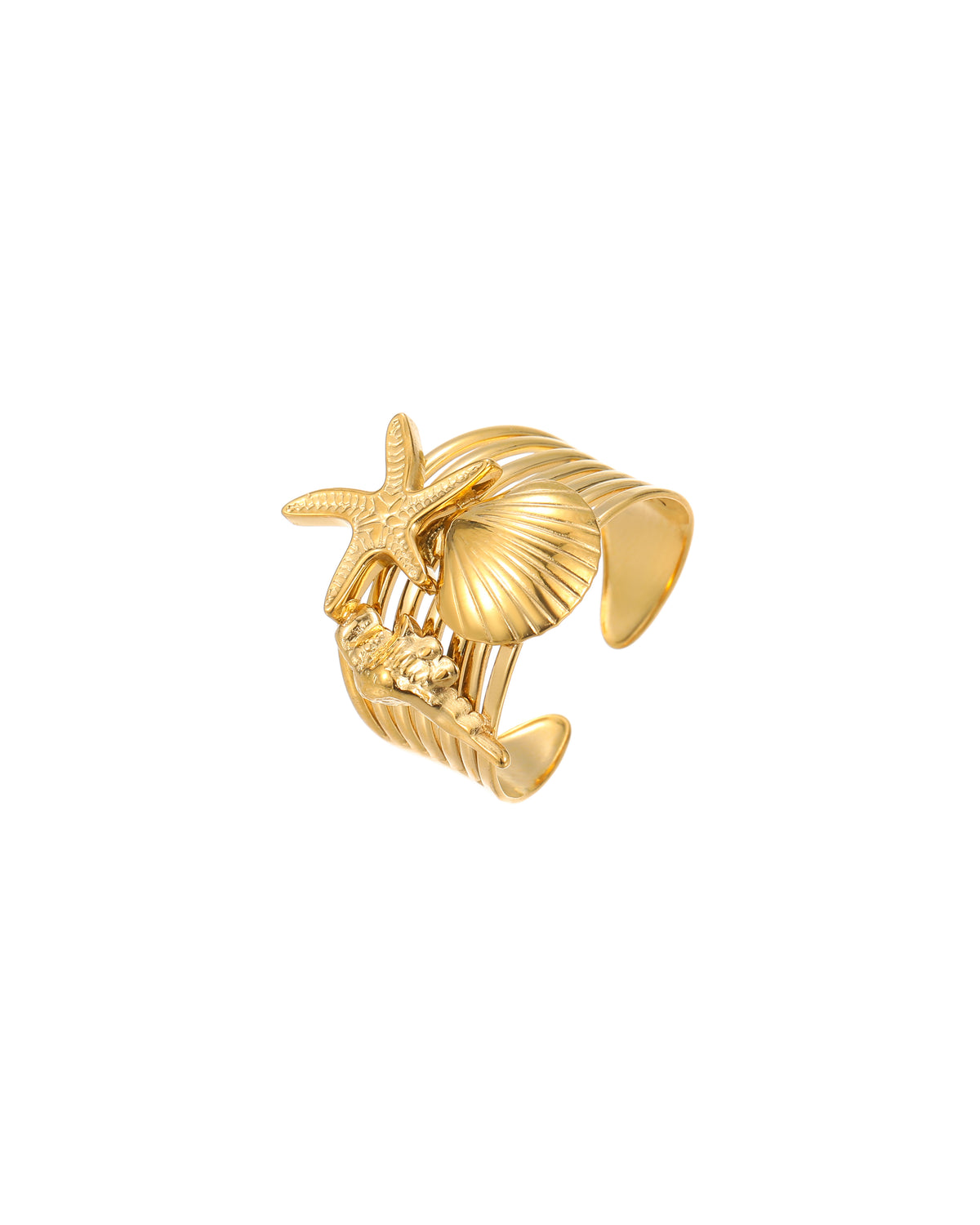 Seashell & Starfish Statement Ring