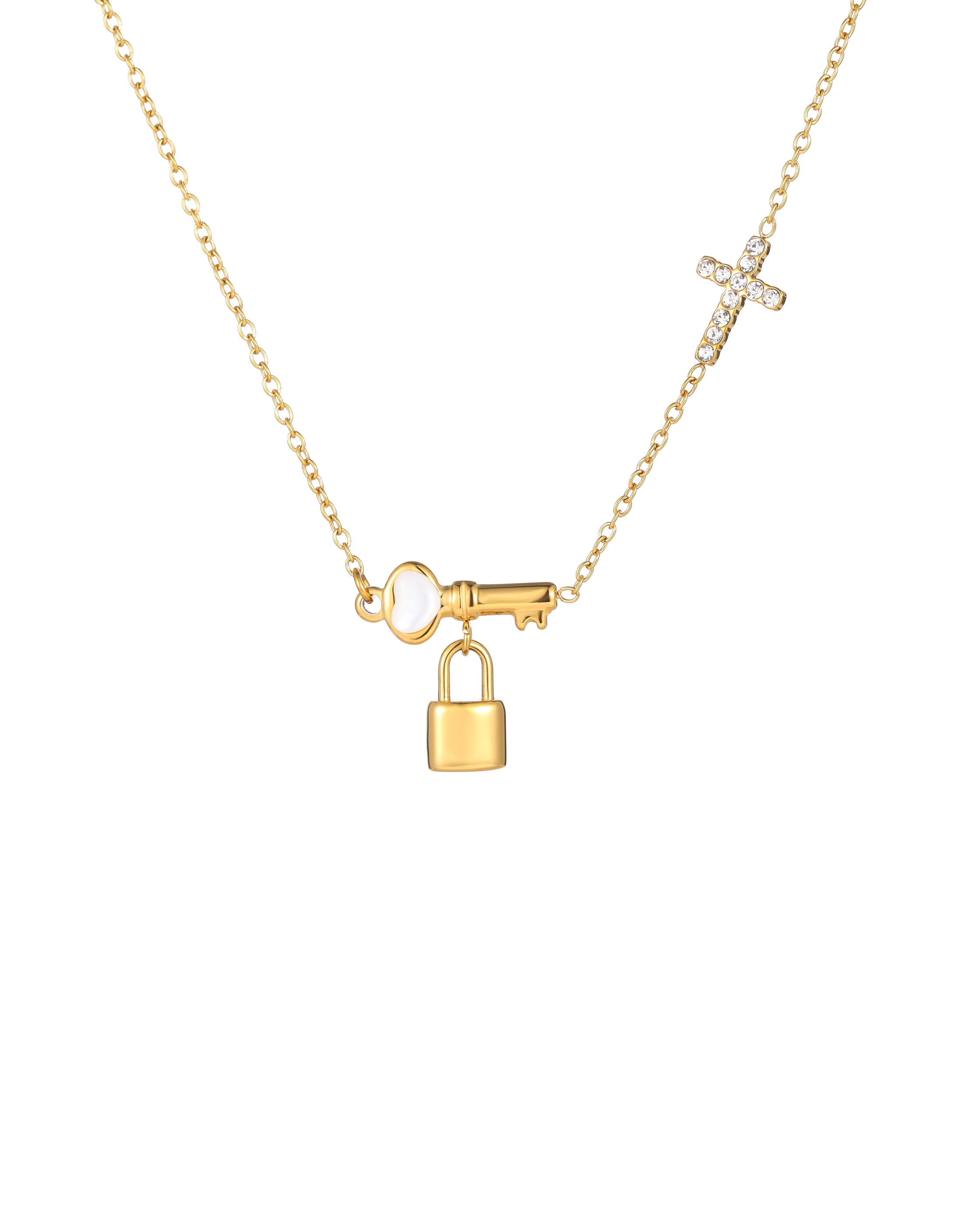 Key, Lock & Cross Stainless Steel Necklace