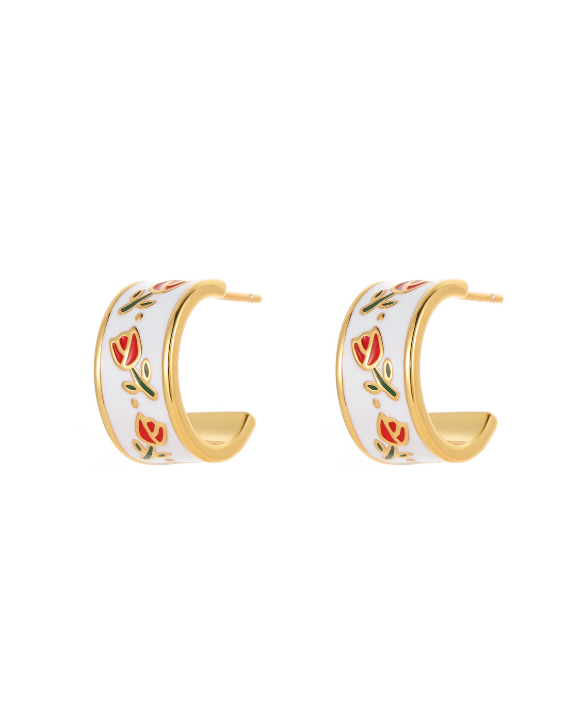 Vintage Tulip Enamel Hoop Earrings