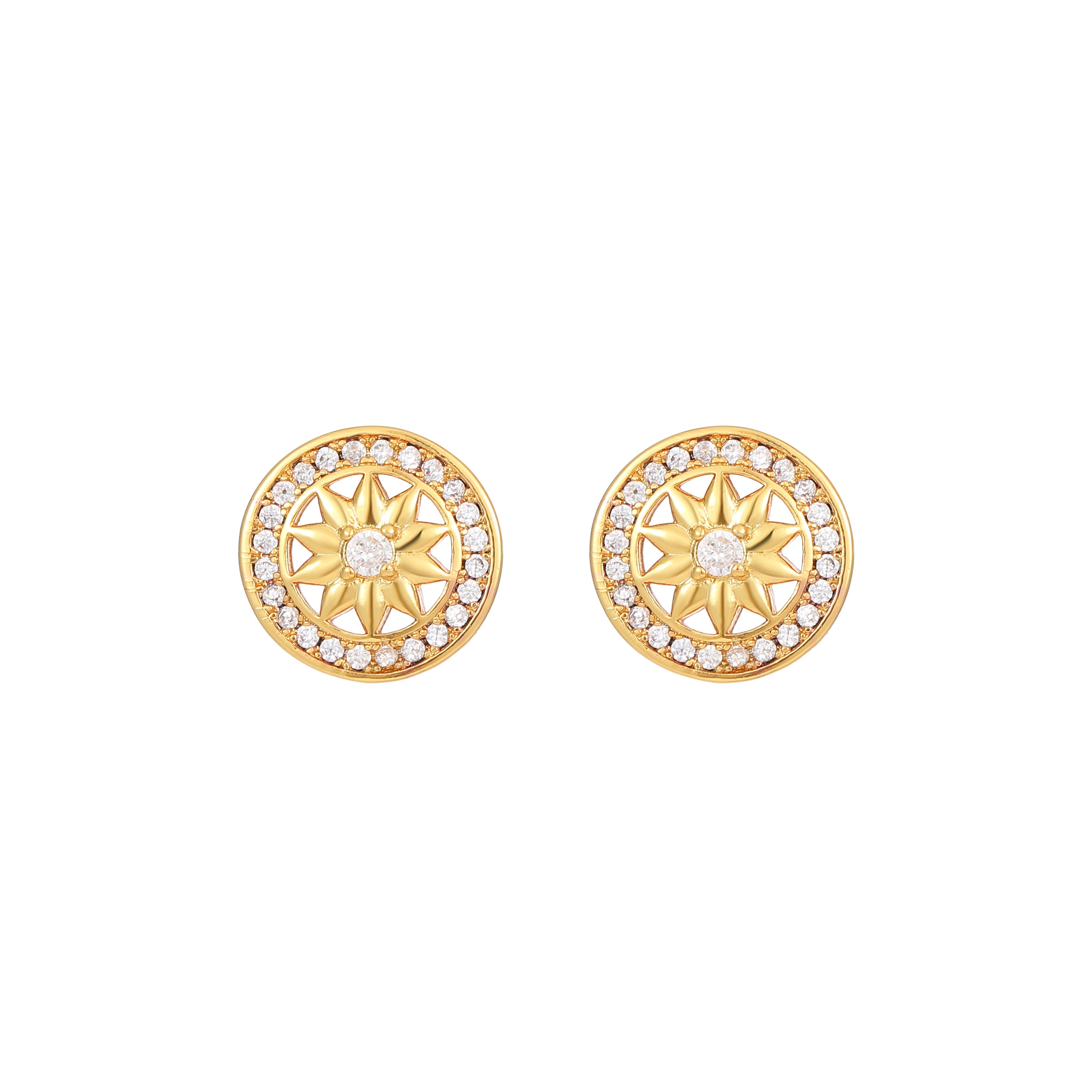 French Golden Eight-pointed Star Sun Goddess Vintage Earrings Zircon Elegant Earrings