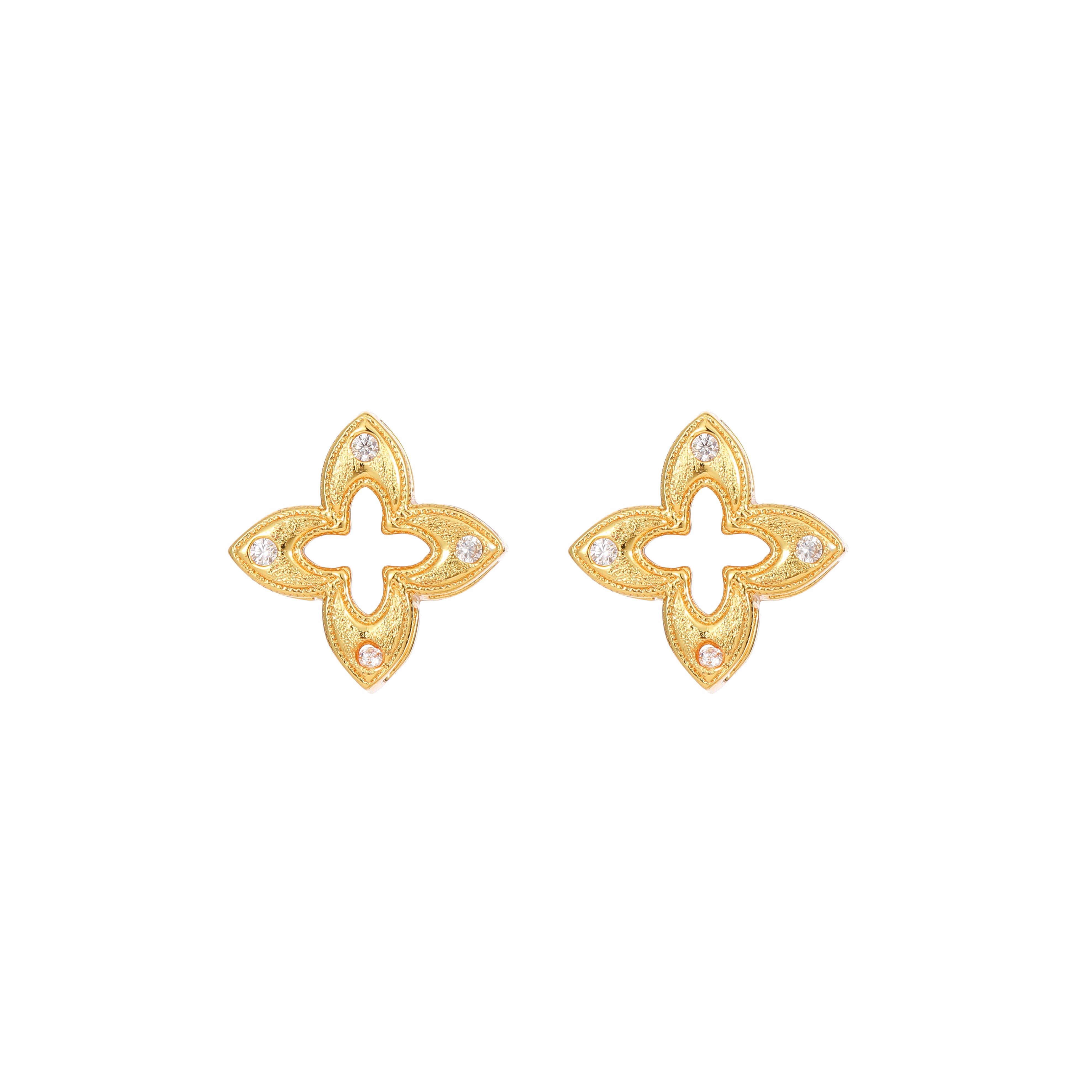YUHE Vintage Brushed Hollow Clover Diamond Earrings