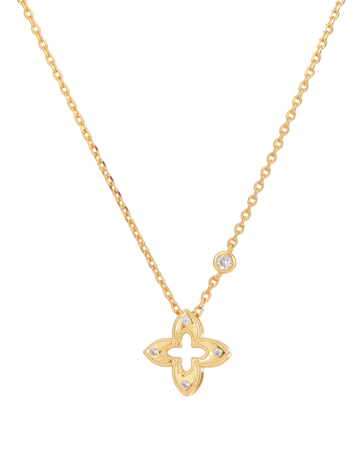 Brushed Gold Clover Zircon Necklace