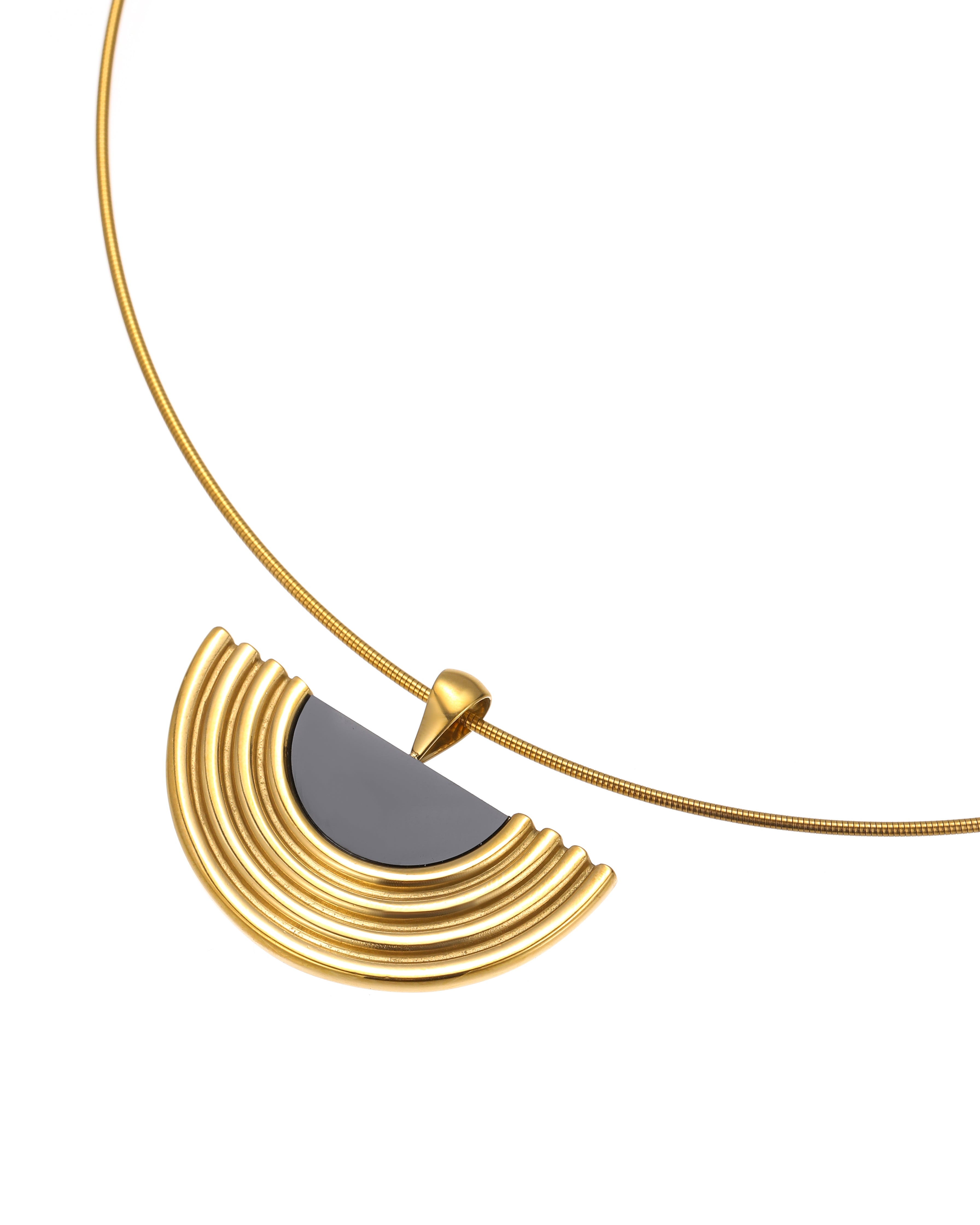 Sculptural Black Agate & Gold Choker Necklace