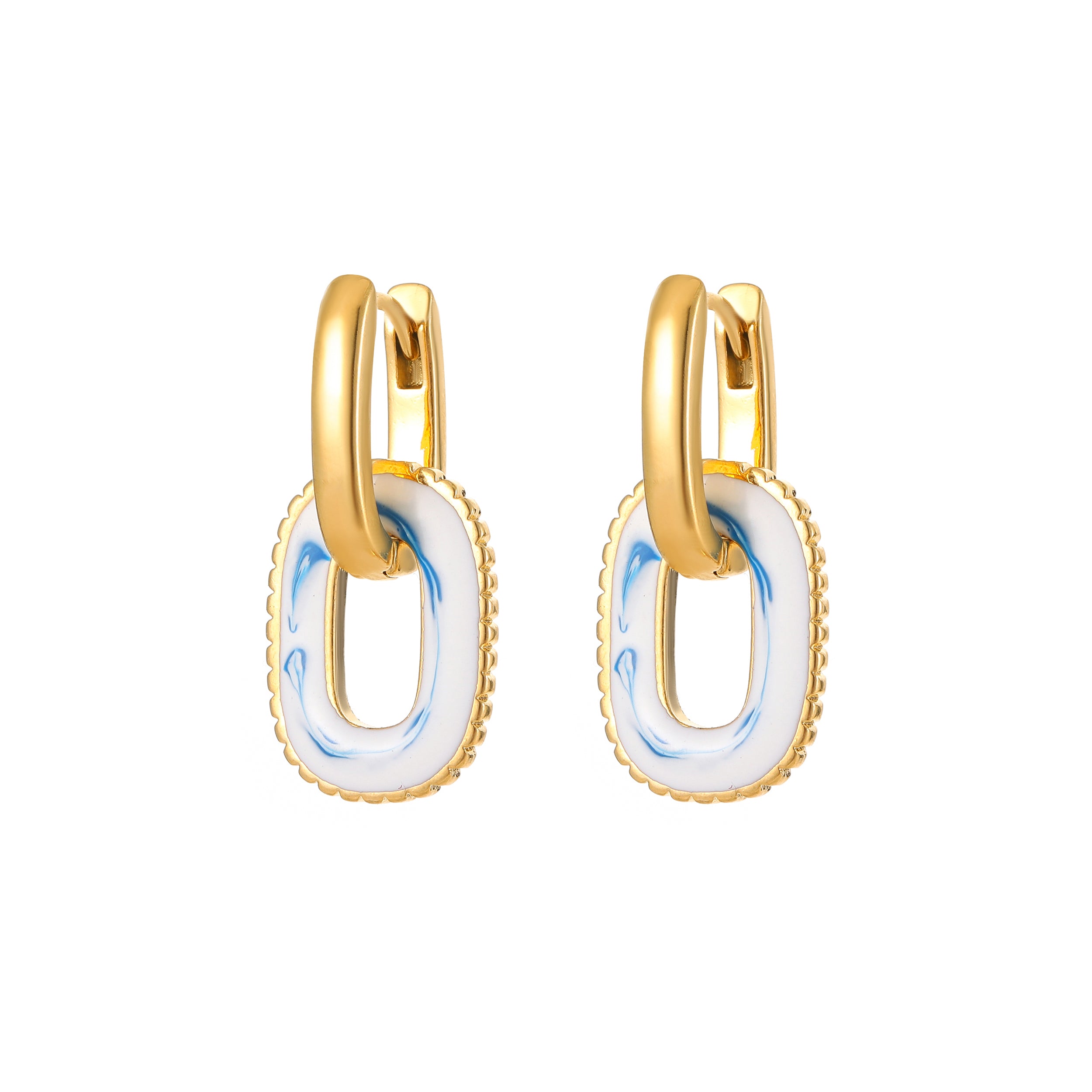 YUHE Ethnic Blue-and-White Porcelain Double Hoop Earrings