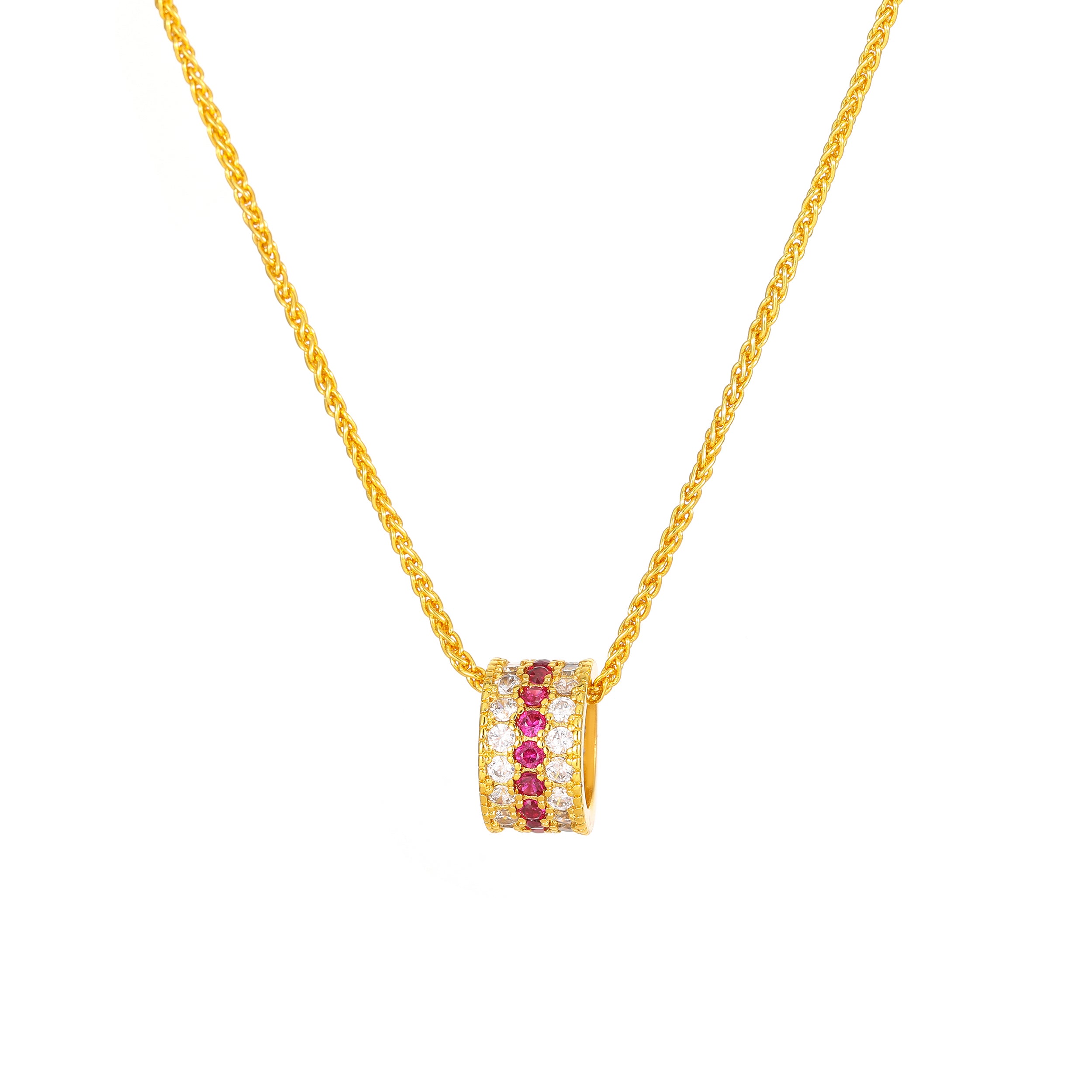 YUHE Diamond-Studded Rose Red Ruby Pendant Necklace