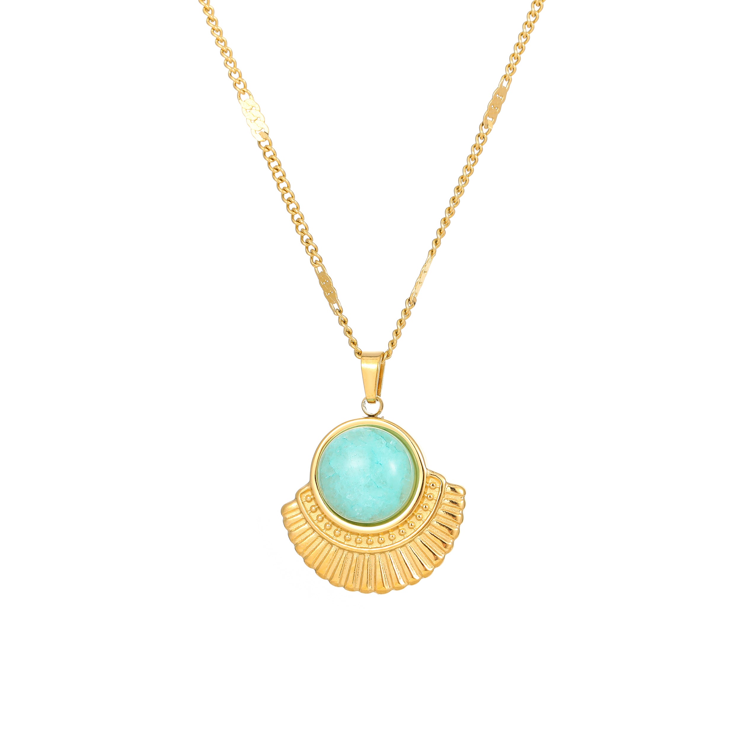 YUHE Vintage Blue Natural Stone Geometric Pendant Necklace