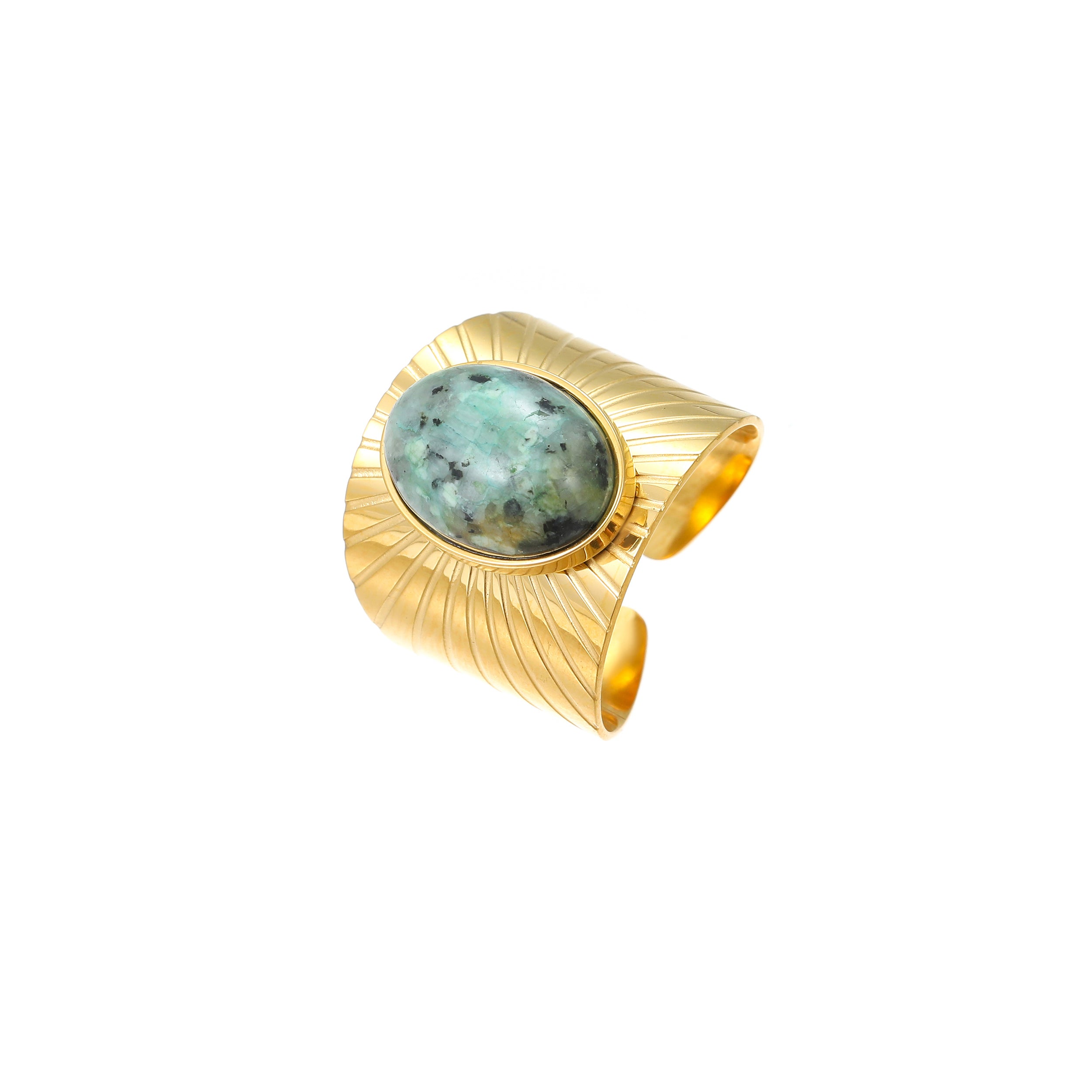 YUHE Vintage Oval African Turquoise Wide Band Open Ring