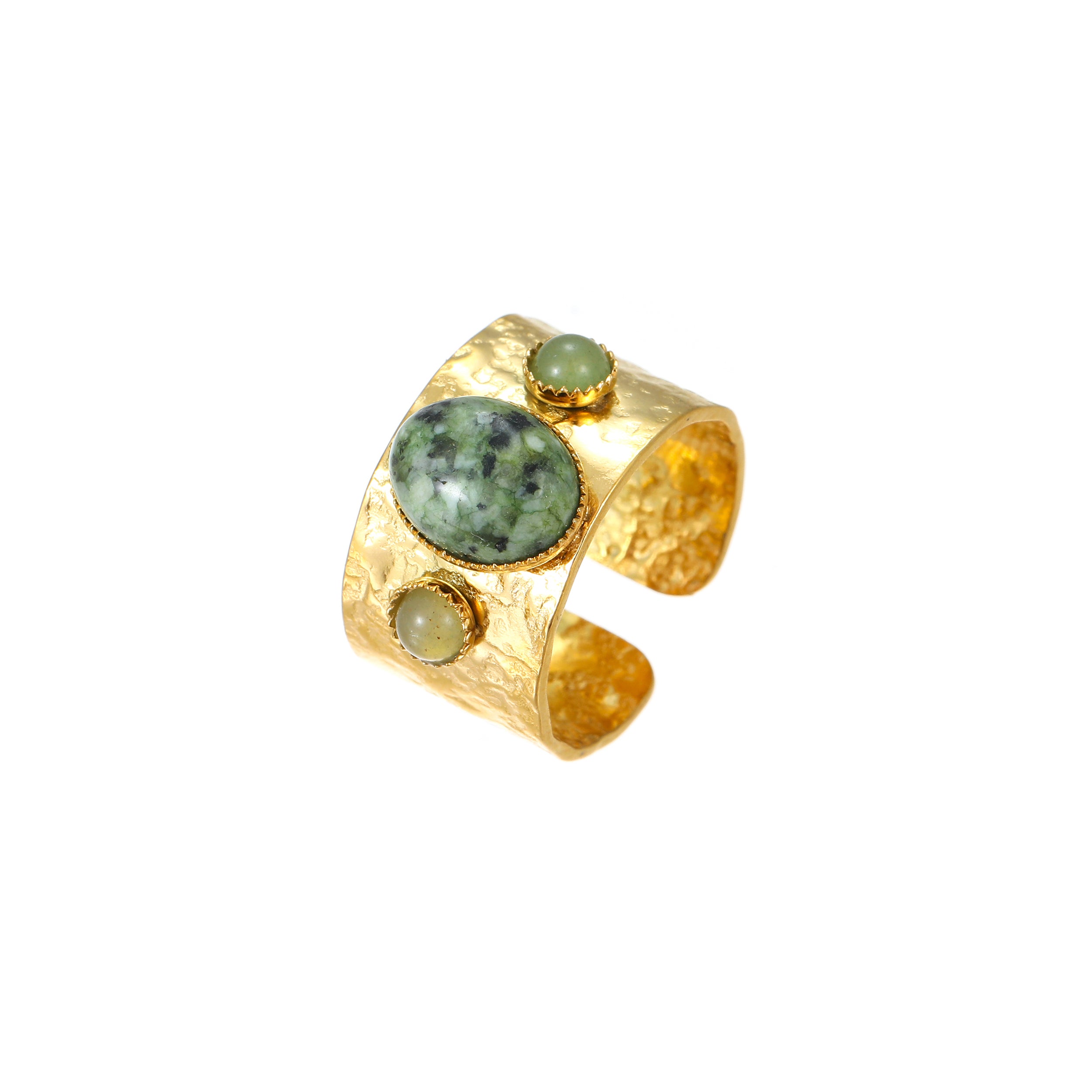 YUHE Natural Stone Wide Band Open Ring | Irregular European Style