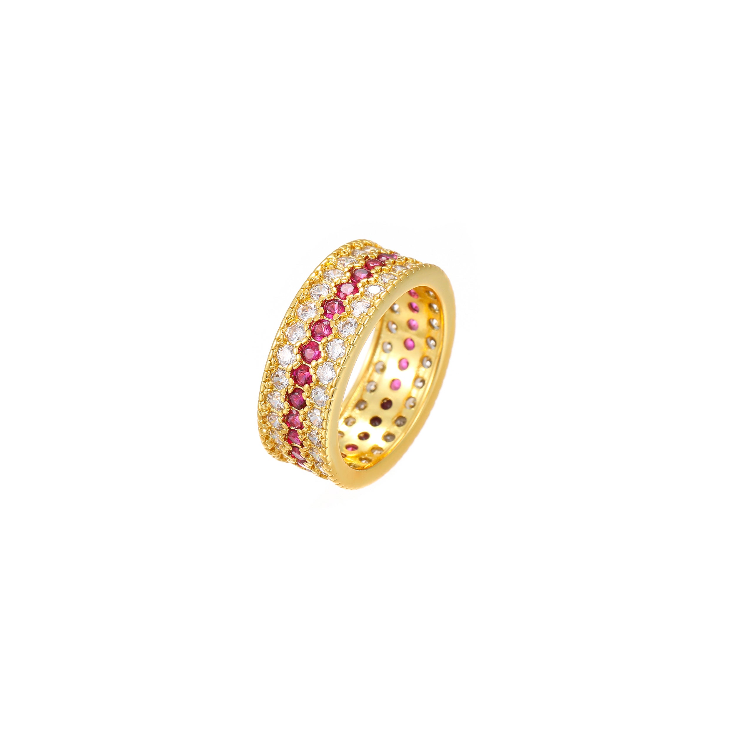 YUHE Vintage Ruby Triple Row Pavé Ring