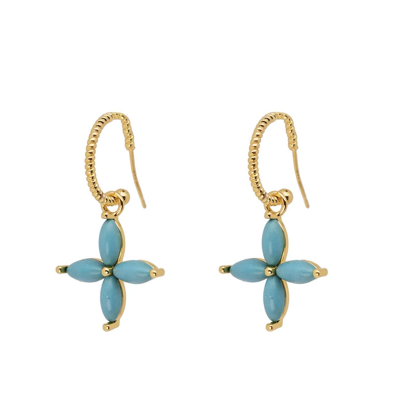 New Chinese Style Four-leaf Clover Turquoise Earrings Natural Stone Earrings