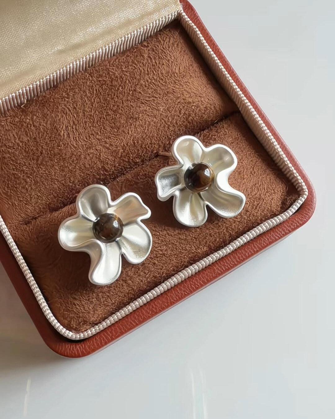 Tiger's Eye Flower Stud Earrings