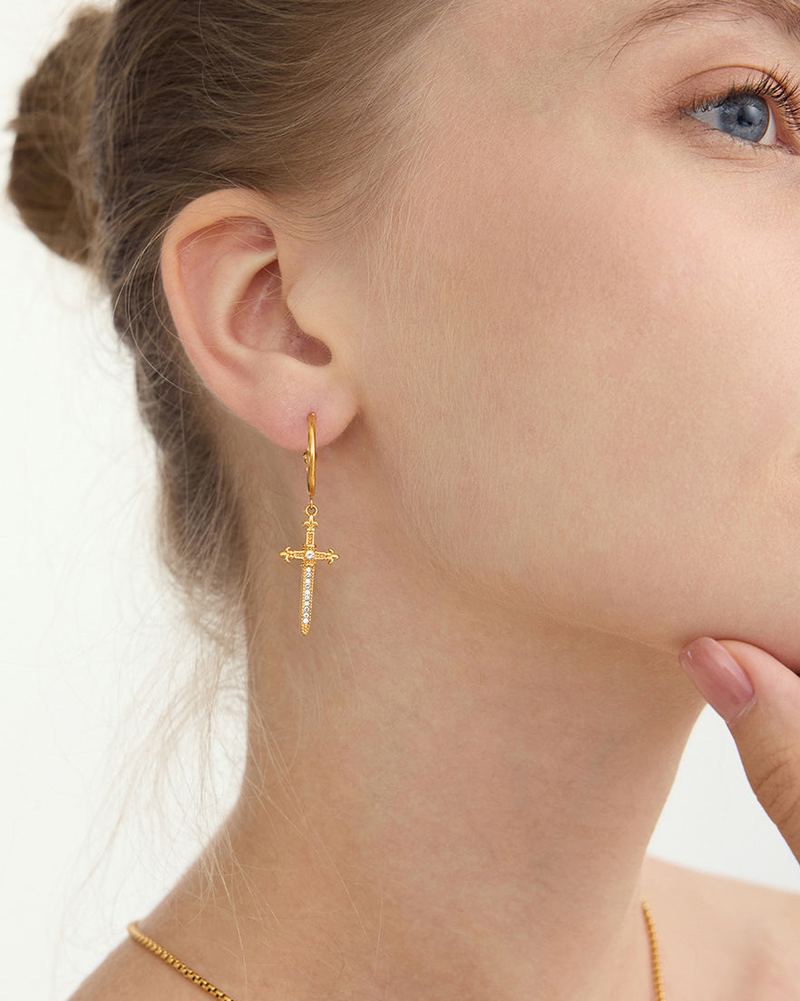 Cross Dagger Drop Earrings
