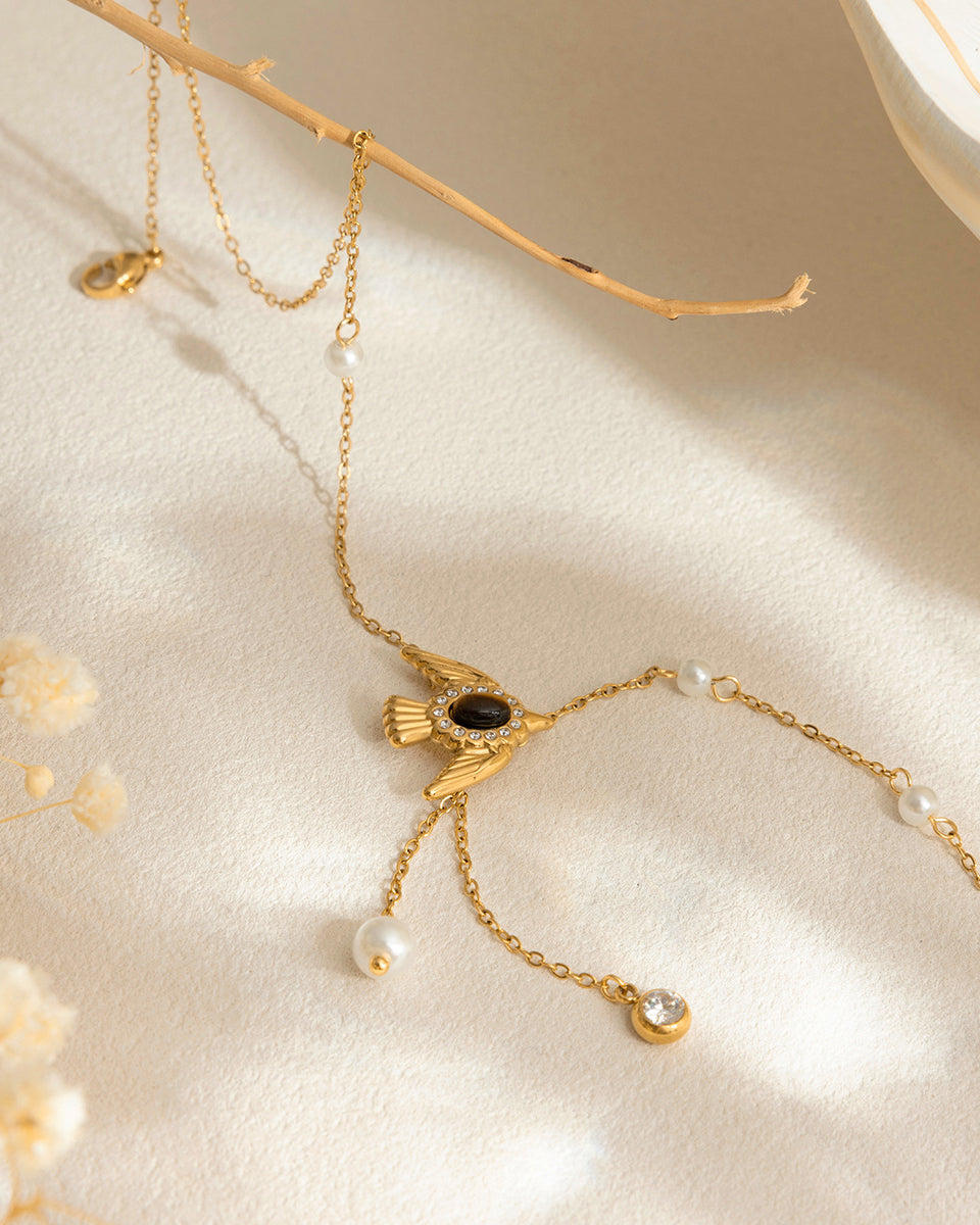 Pearl & Dove Tiger's Eye Y-Necklace