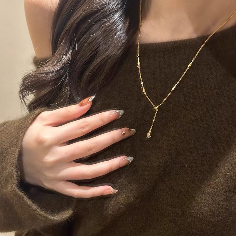 YUHE Gold Drop Pendant Collar Necklace with Zircon