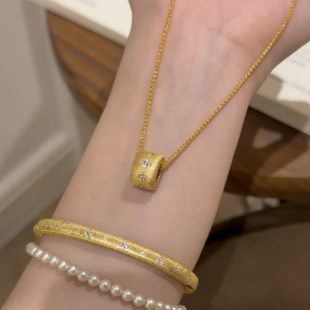 YUHE Gold Clover Lucky Bead Zircon Necklace