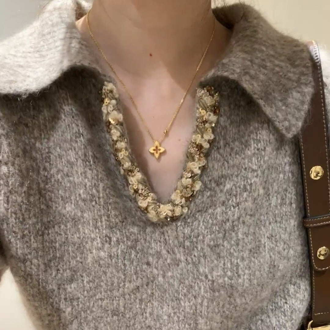 YUHE Brushed Gold Clover Necklace with Zircon