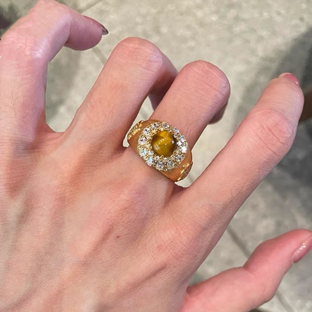 Vintage Brushed Tiger Eye Statement Ring