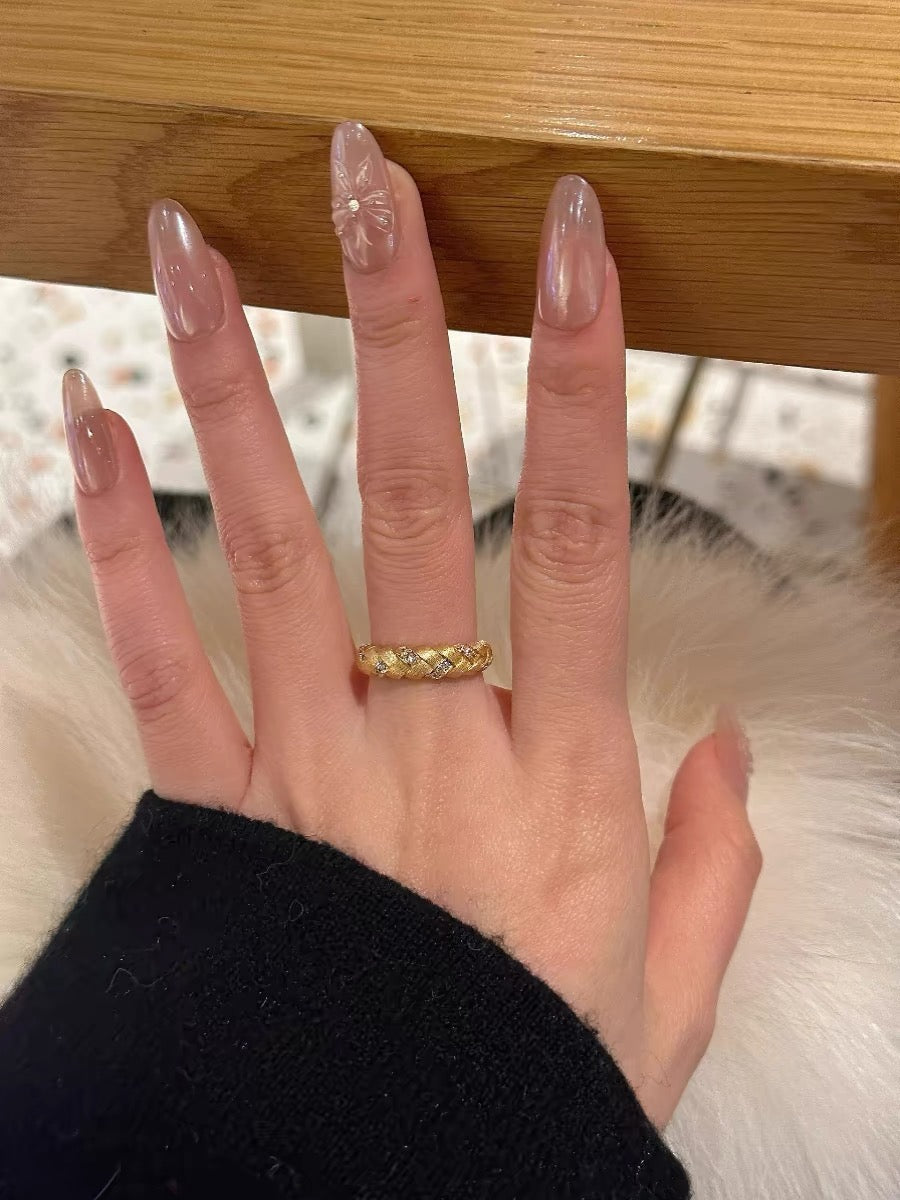 Vintage Brushed Wheat Spike Ring with Zircon