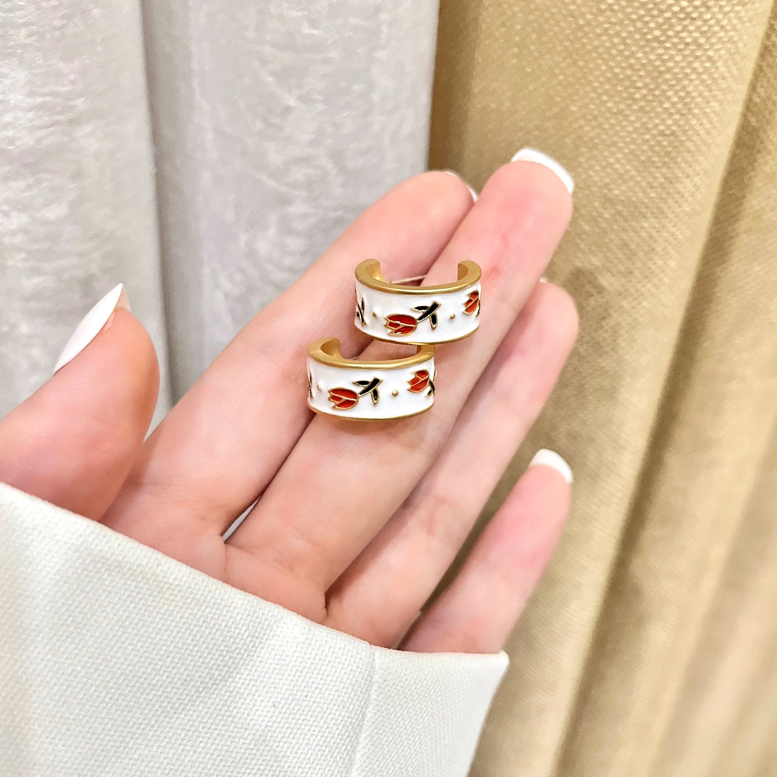 Vintage Tulip Geometric Flower Enamel Earrings