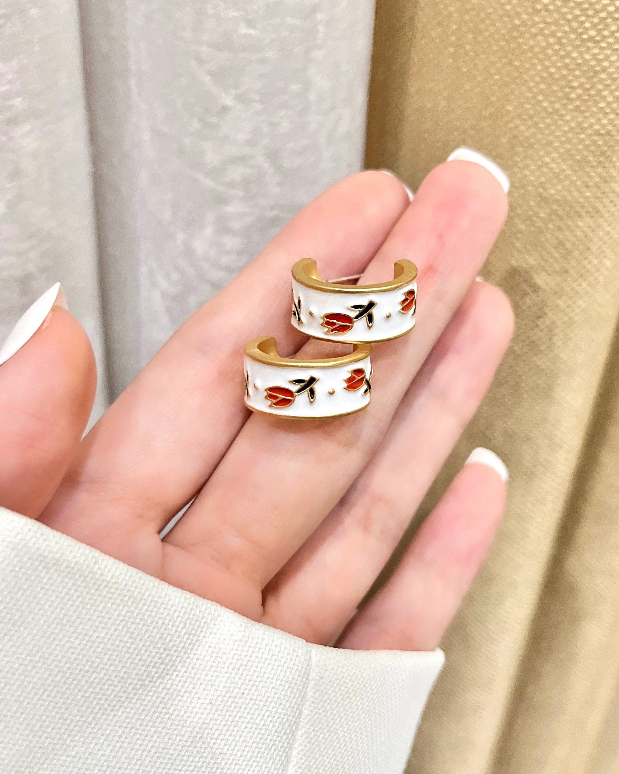 Vintage Tulip Enamel Hoop Earrings