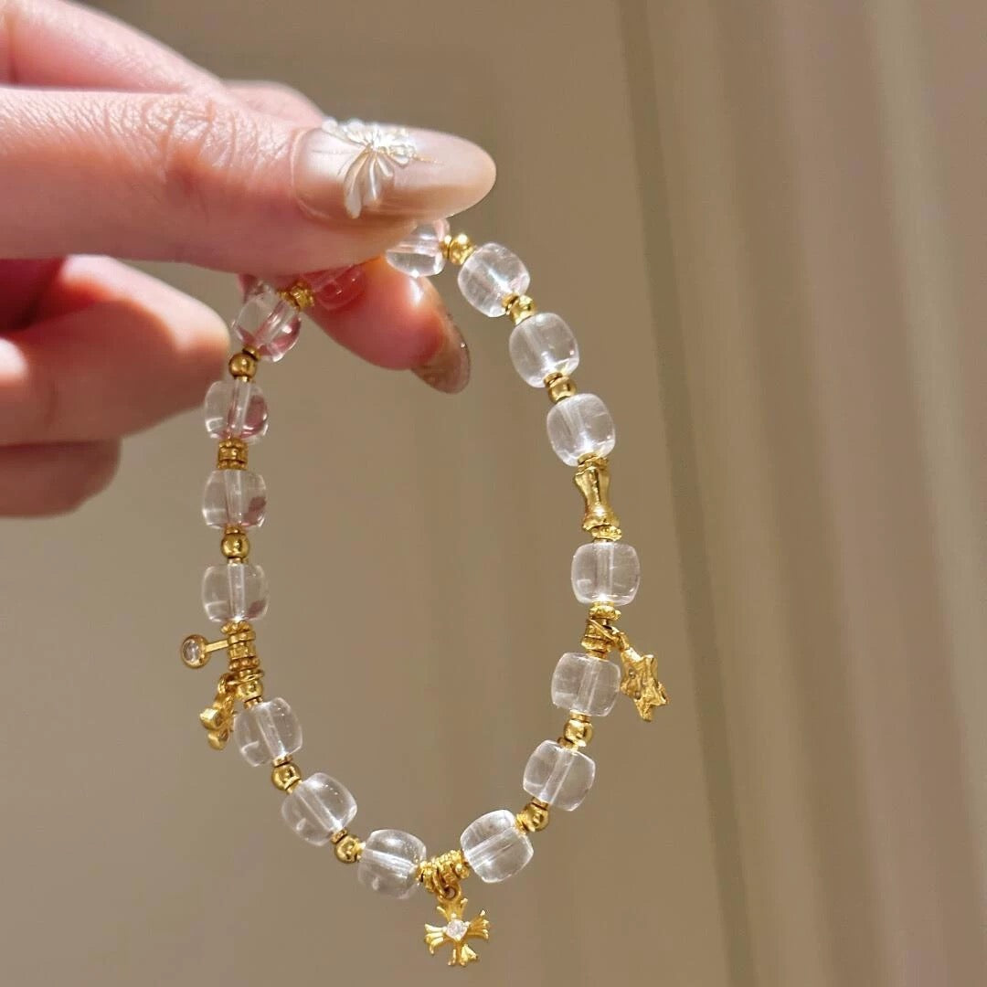 YUHE White Crystal Bead Bracelet | Real Crystal Bracelet for Purity and Elegance