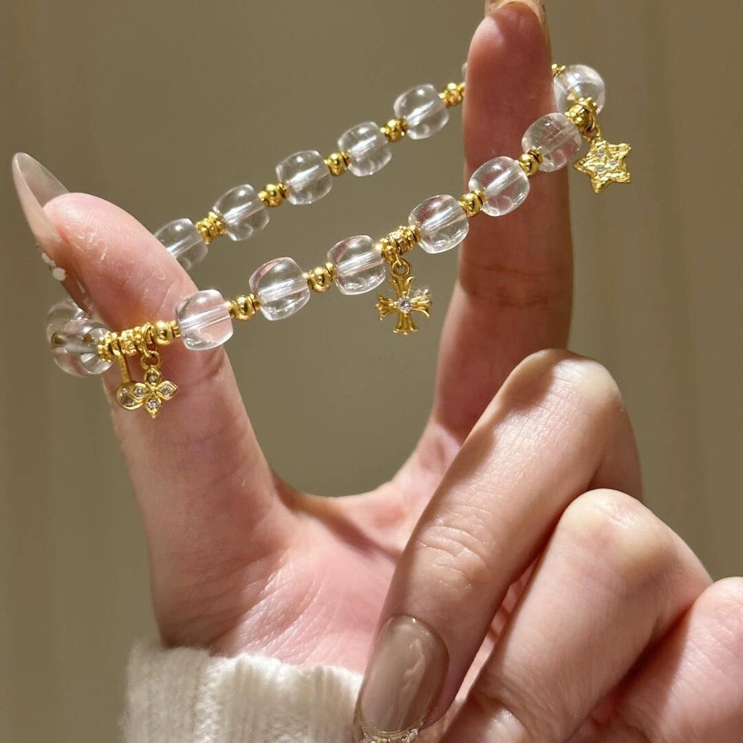 YUHE White Crystal Bead Bracelet | Real Crystal Bracelet for Purity and Elegance