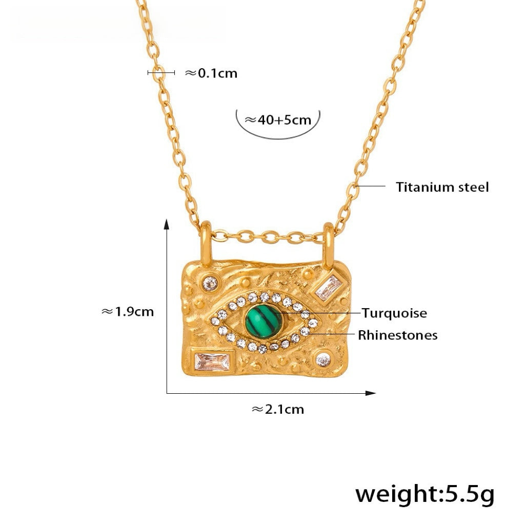 YUHE Vintage Malachite Evil Eye Square Necklace