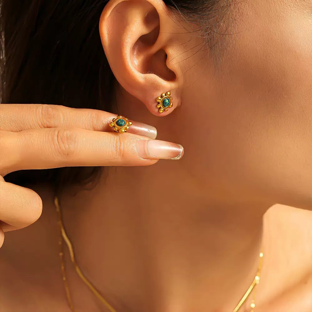 YUHE Dainty Sunflower Natural Gemstone Stud Earrings