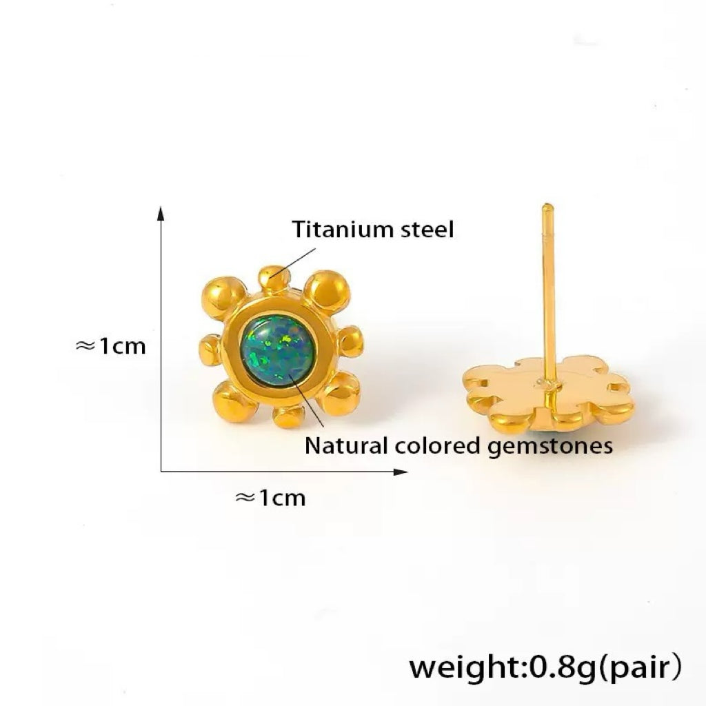 YUHE Dainty Sunflower Natural Gemstone Stud Earrings