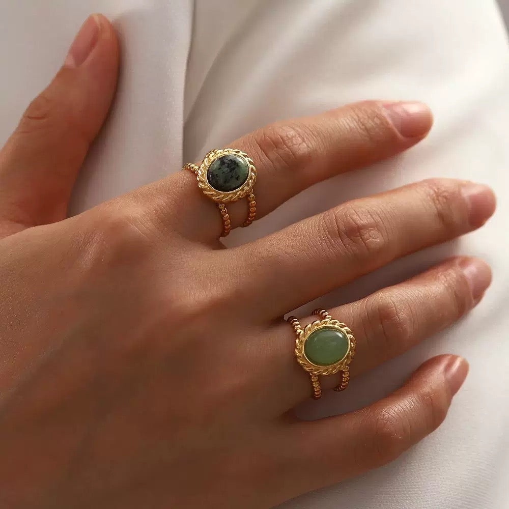 YUHE Vintage Braided Open Ring with African Turquoise Stone