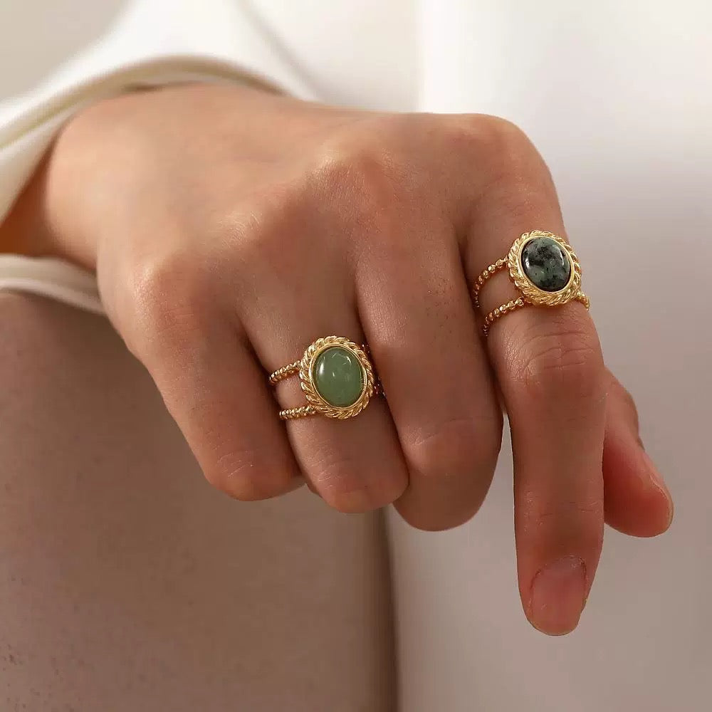 YUHE Vintage Braided Open Ring with African Turquoise Stone
