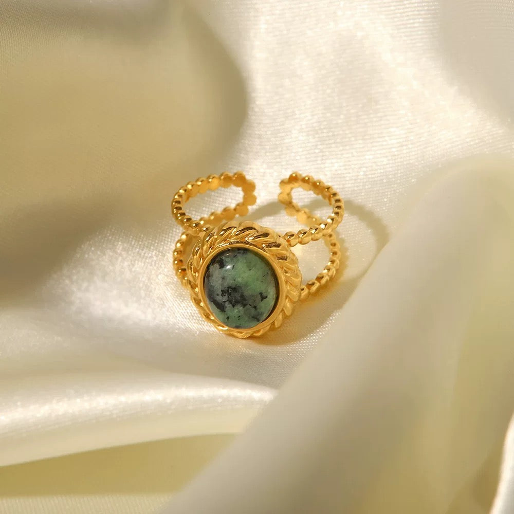 YUHE Vintage Braided Open Ring with African Turquoise Stone