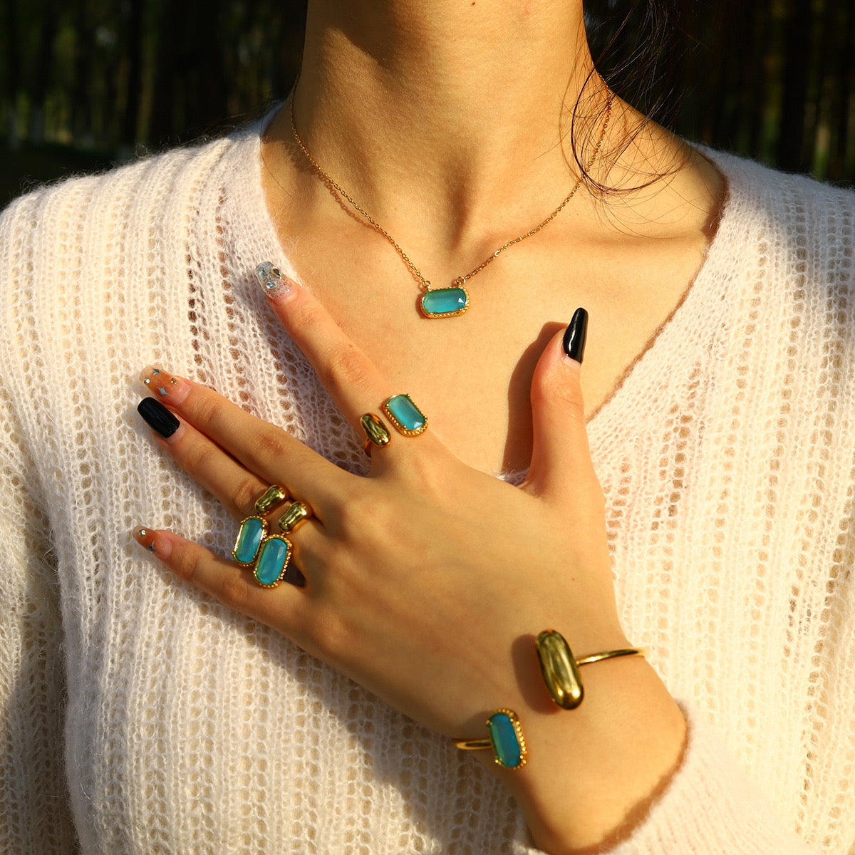 YUHE Oval Colorful Zircon Pendant Necklace | INS Style