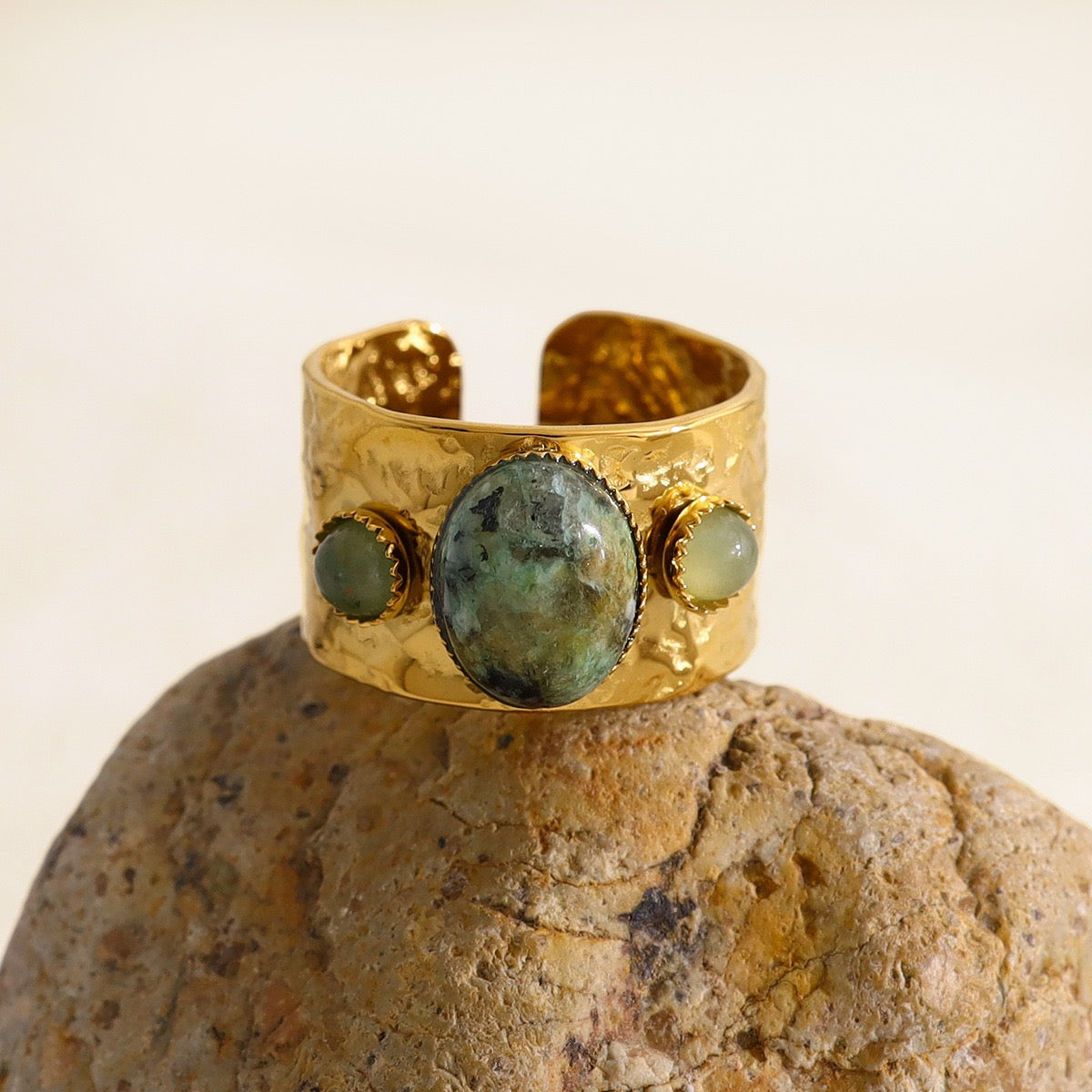 YUHE Natural Stone Wide Band Open Ring | Irregular European Style