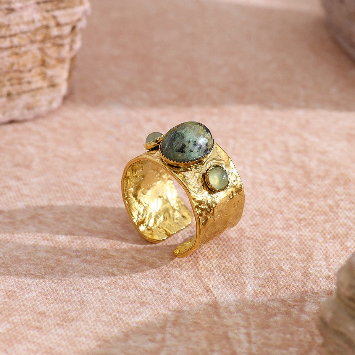 YUHE Natural Stone Wide Band Open Ring | Irregular European Style