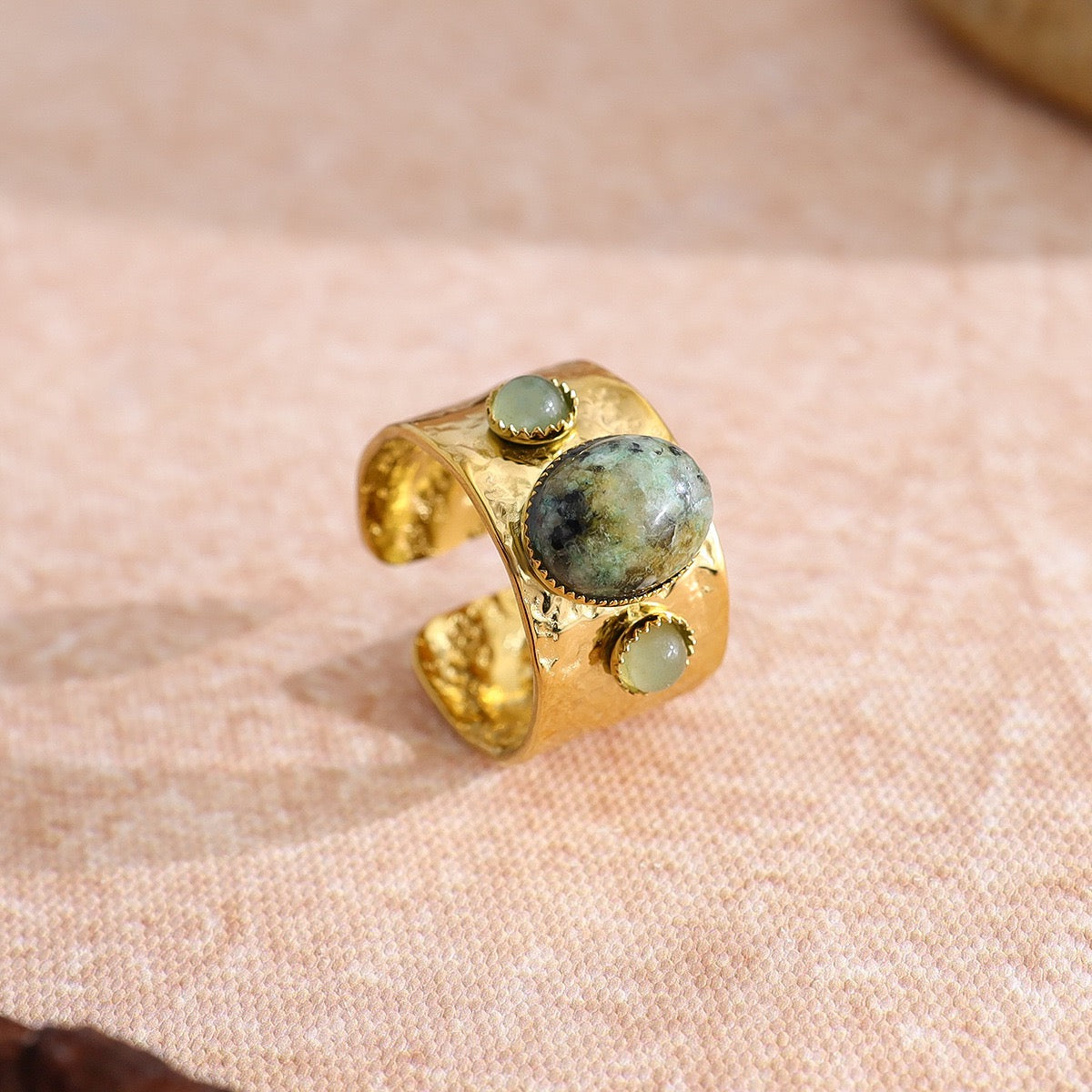 YUHE Natural Stone Wide Band Open Ring | Irregular European Style