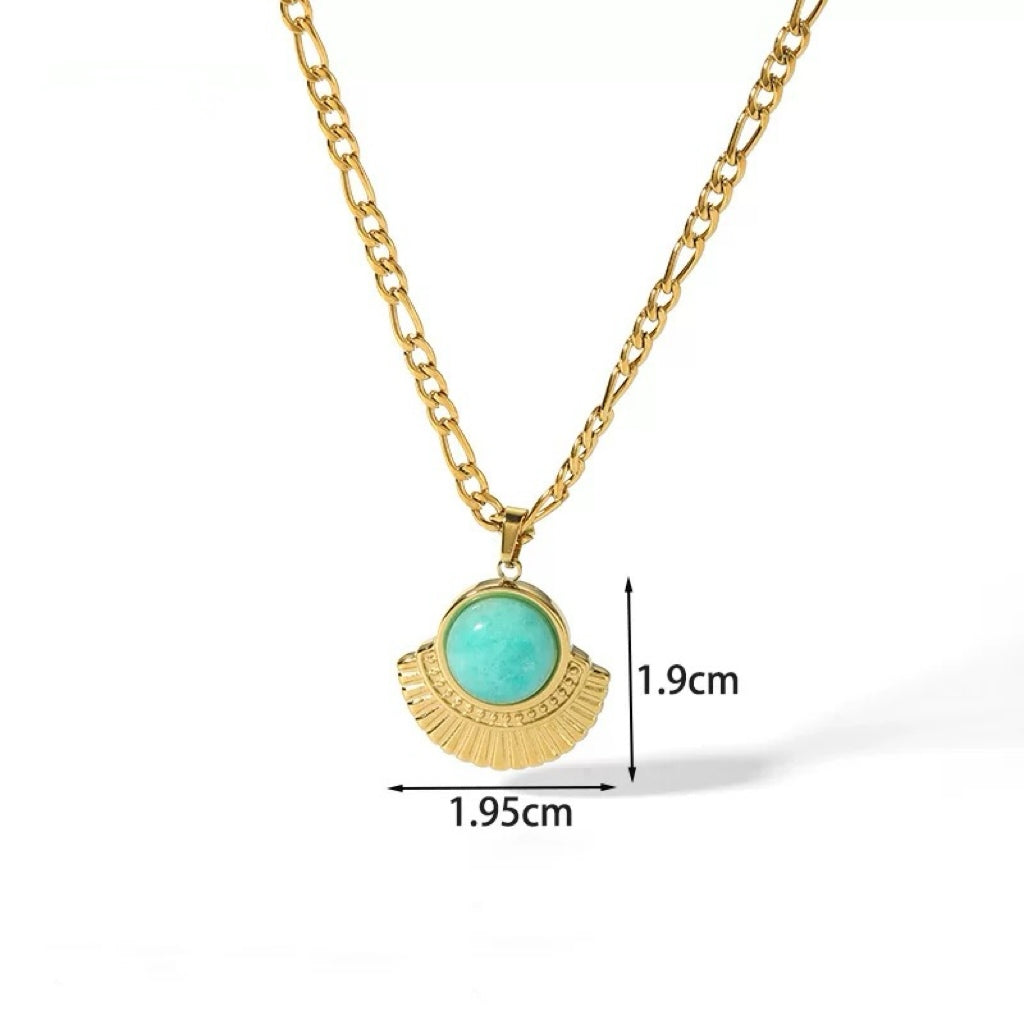 YUHE Vintage Blue Natural Stone Geometric Pendant Necklace