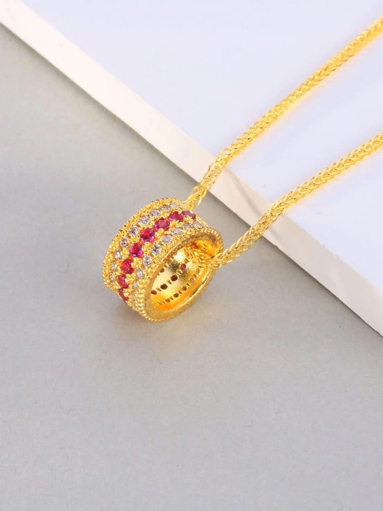 YUHE Diamond-Studded Rose Red Ruby Pendant Necklace