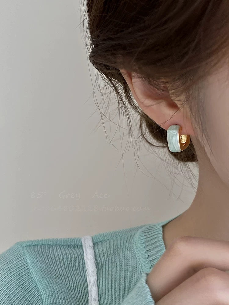 Mint Green Glazed Square Stud Earrings | Summer Style